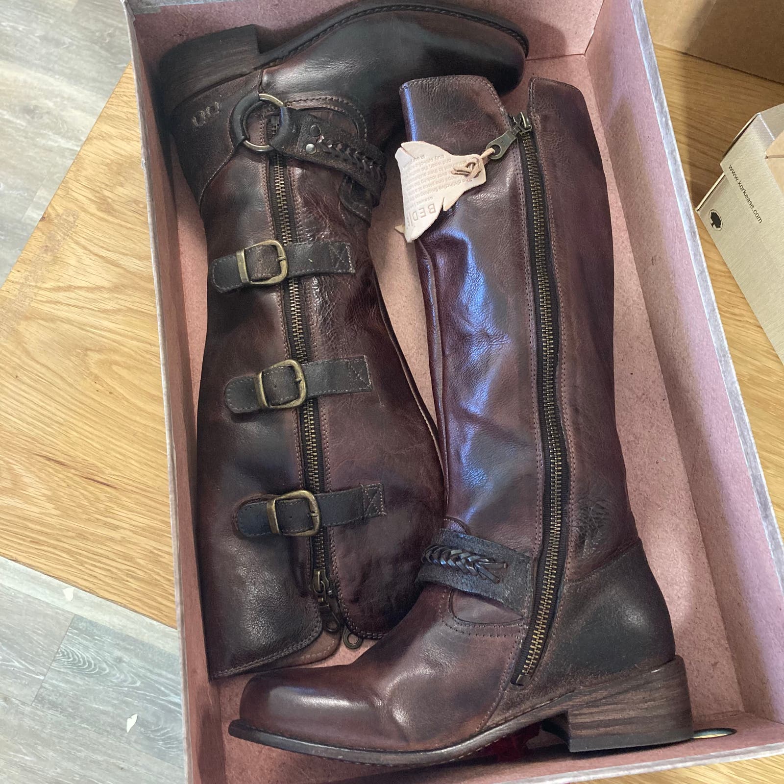 Bed Stu Skyla Teak Knee High Riding Leather Strap Boots